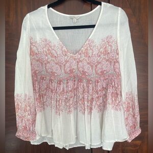 Lucky Brand Pink and White Paisley Blouse size S